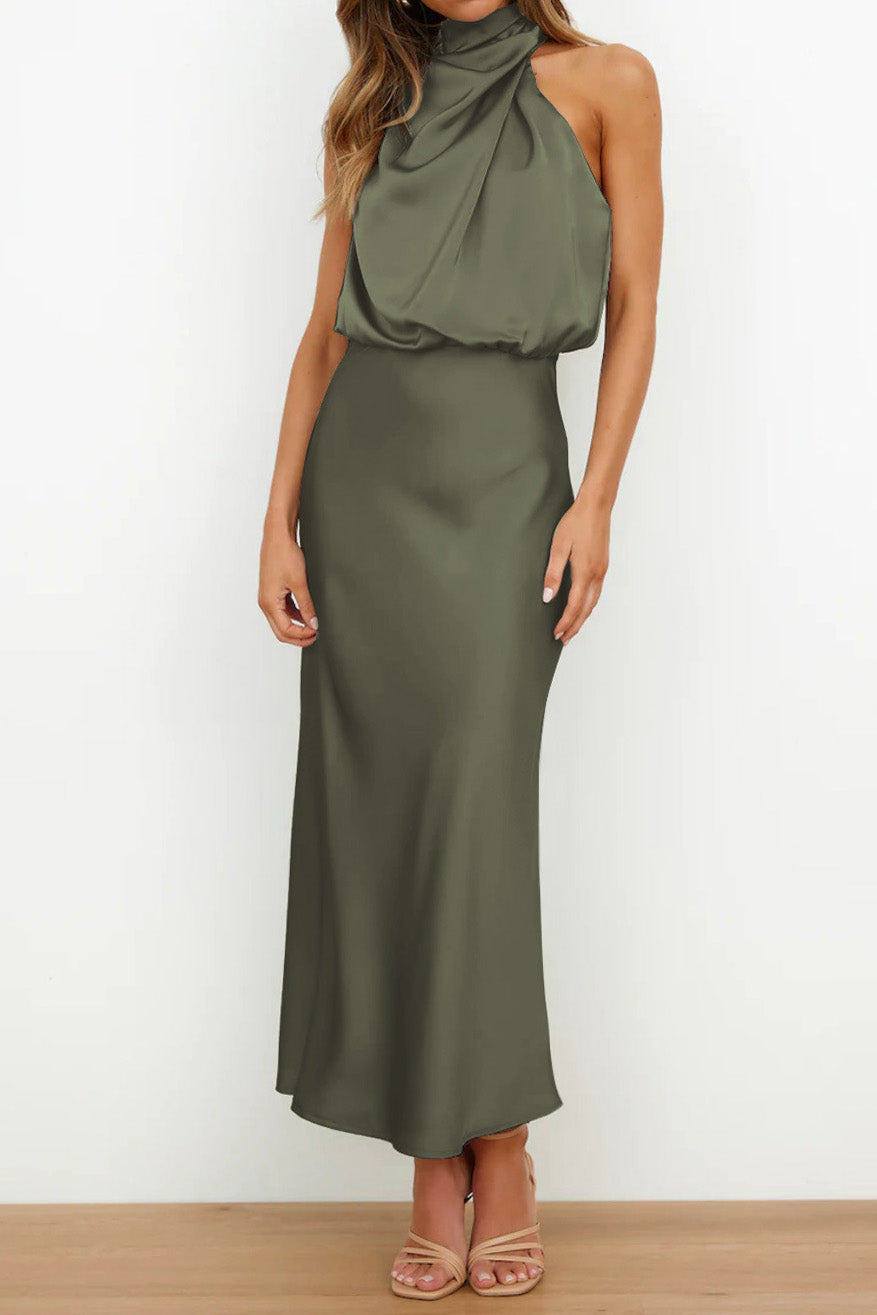 Satin Mock-Neck Slip Dress Lavish Daily