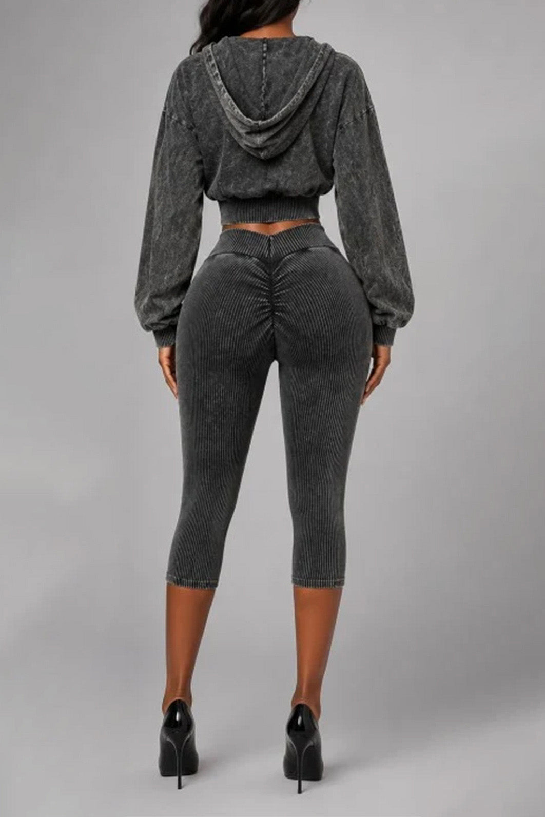 Washed Hoodie & Ribbed Capri Leggings Set Lavish Daily