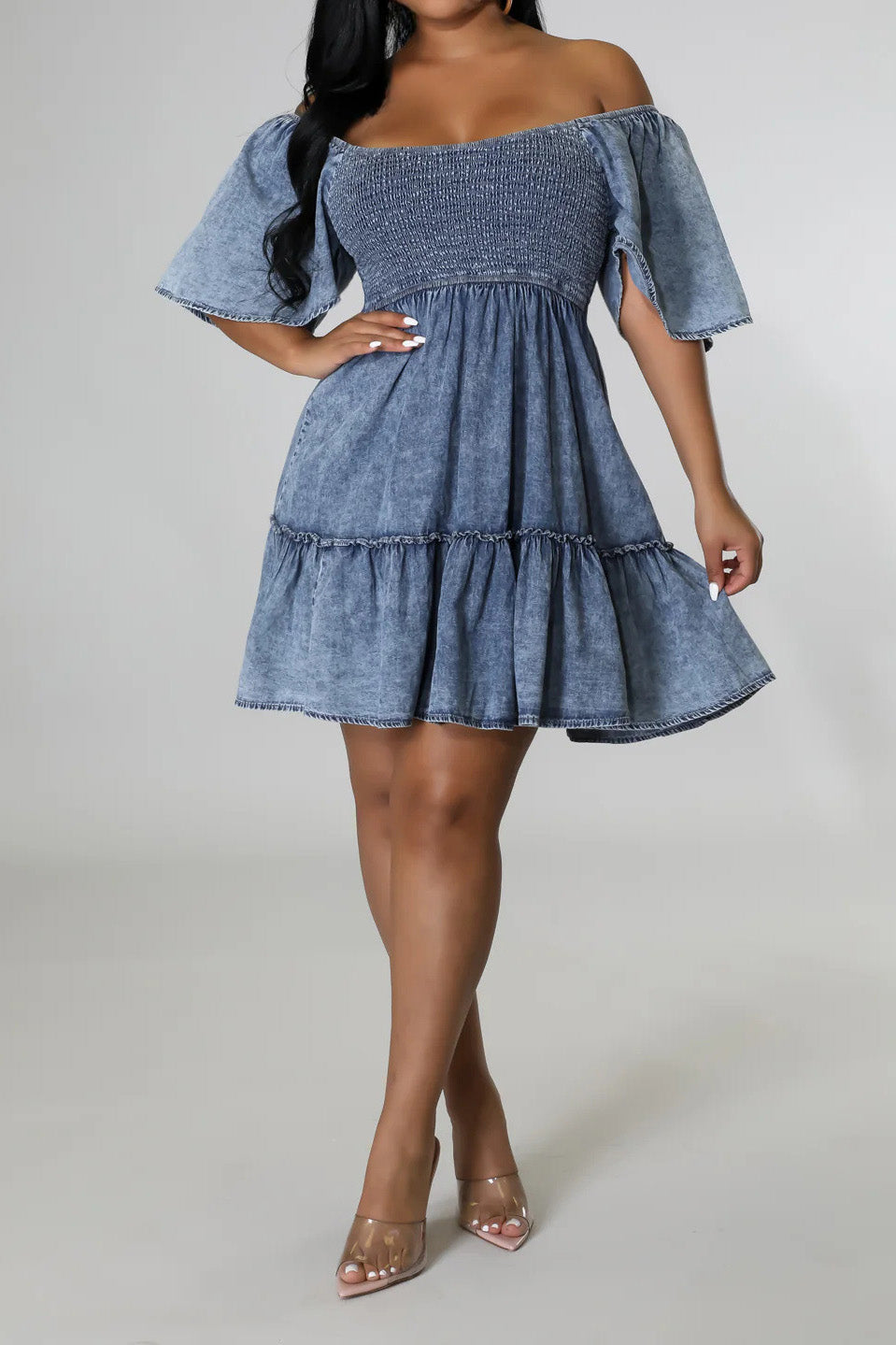 Loose Denim Short-Sleeve Dress Lavish Daily