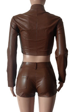 Leather Crop Jacket and Shorts Set Lavish Daily