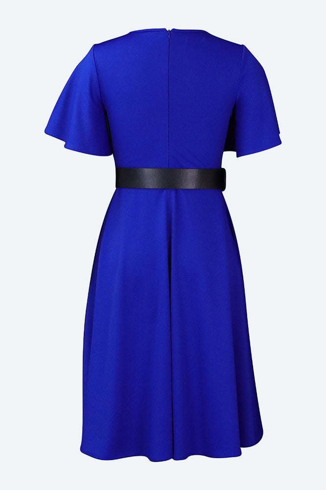 Bell Sleeve Solid Color Belt Dress Lavish Daily