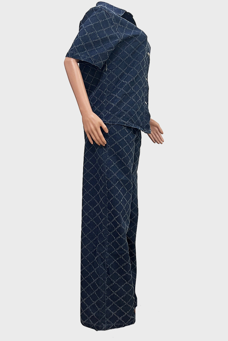 Quilted Textured Denim Set Lavish Daily