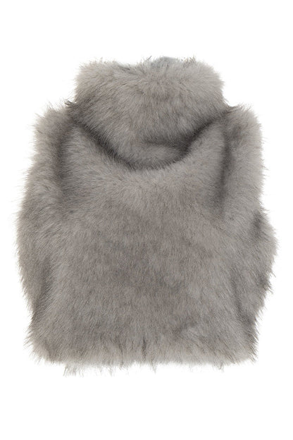 High Neck Fuzzy Zip Vest Top Lavish Daily