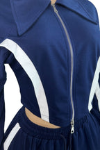 Striped Patchwork Zip-Up Top & Wide Leg Pants Set Lavish Daily