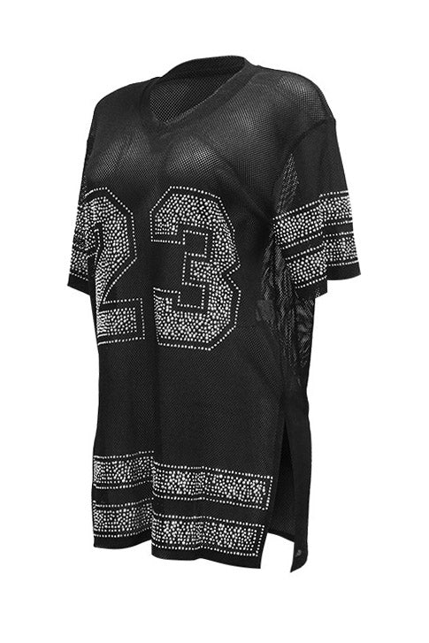 Rhinestone 23 Sheer Mesh Jersey Tunic Lavish Daily