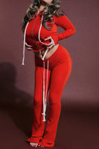Hooded Zip Sweatshirt and Flare Pants Set Lavish Daily