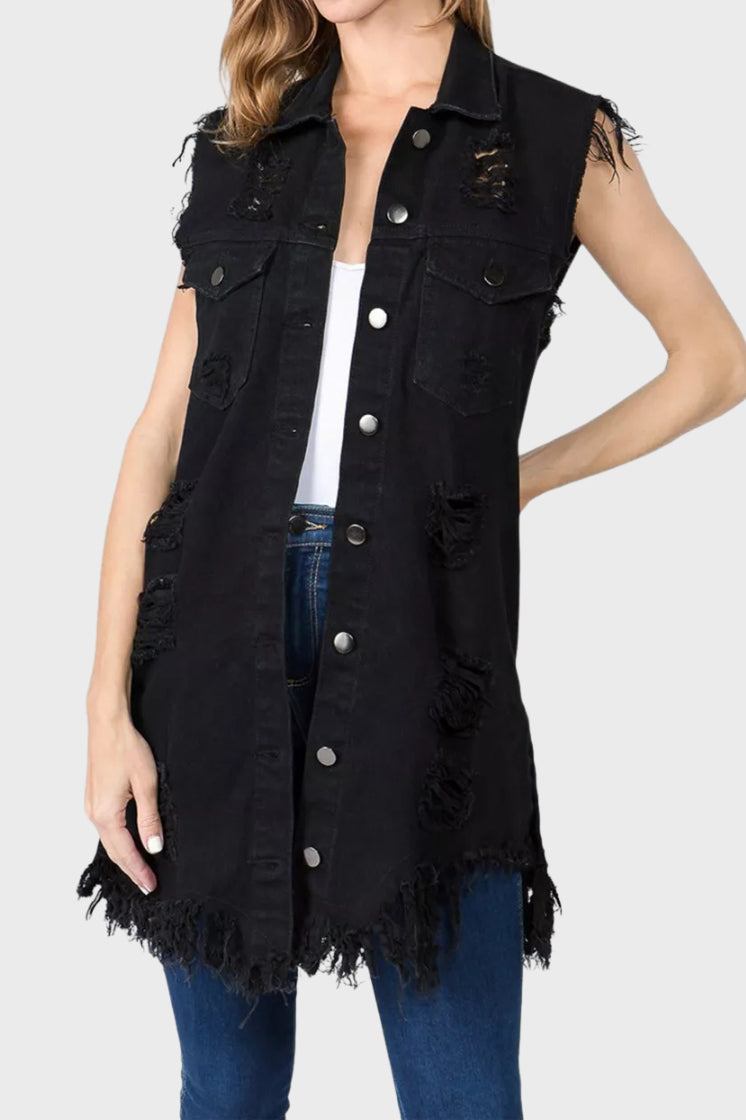 Ripped Denim Vest Lavish Daily
