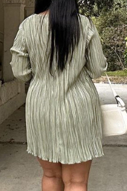 Plus Size Pleated Tie-Front Mini Dress Lavish Daily