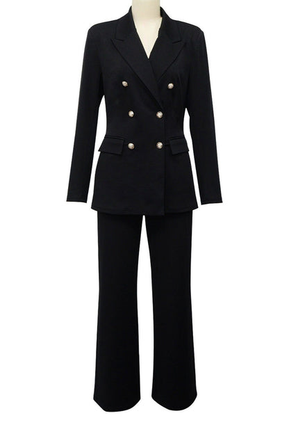 Double-Breasted Blazer & Wide-Leg Pants Set Lavish Daily