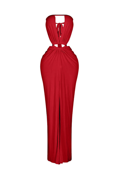 Cutout Ruched High Slit Maxi Dress Lavish Daily