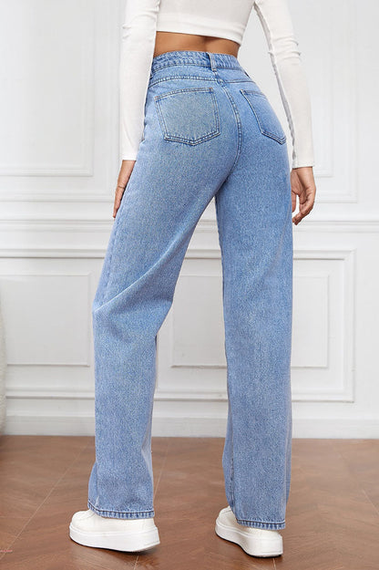 High-Waisted Straight Leg Jeans Lavish Daily