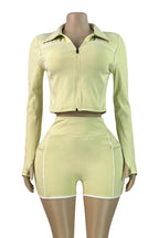 Zip-Up Thumbhole Top & Shorts Set - Sport Fit Lavish Daily