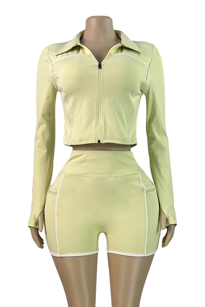 Zip-Up Thumbhole Top & Shorts Set - Sport Fit Lavish Daily