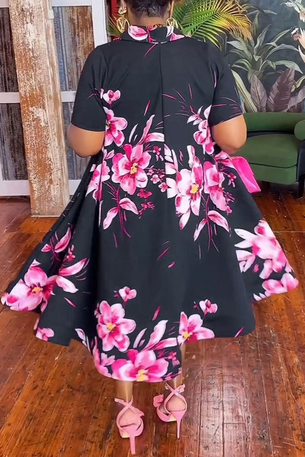 Floral V-Neck Short Sleeve Zip Dress Lavish Daily