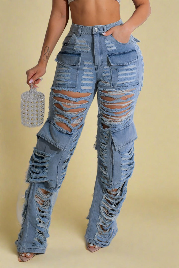Distressed Denim Wide Leg Jeans Lavish Daily