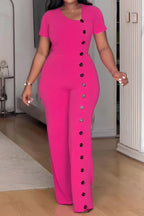 Slim Waist Button Wide Leg Jumpsuit Lavish Daily