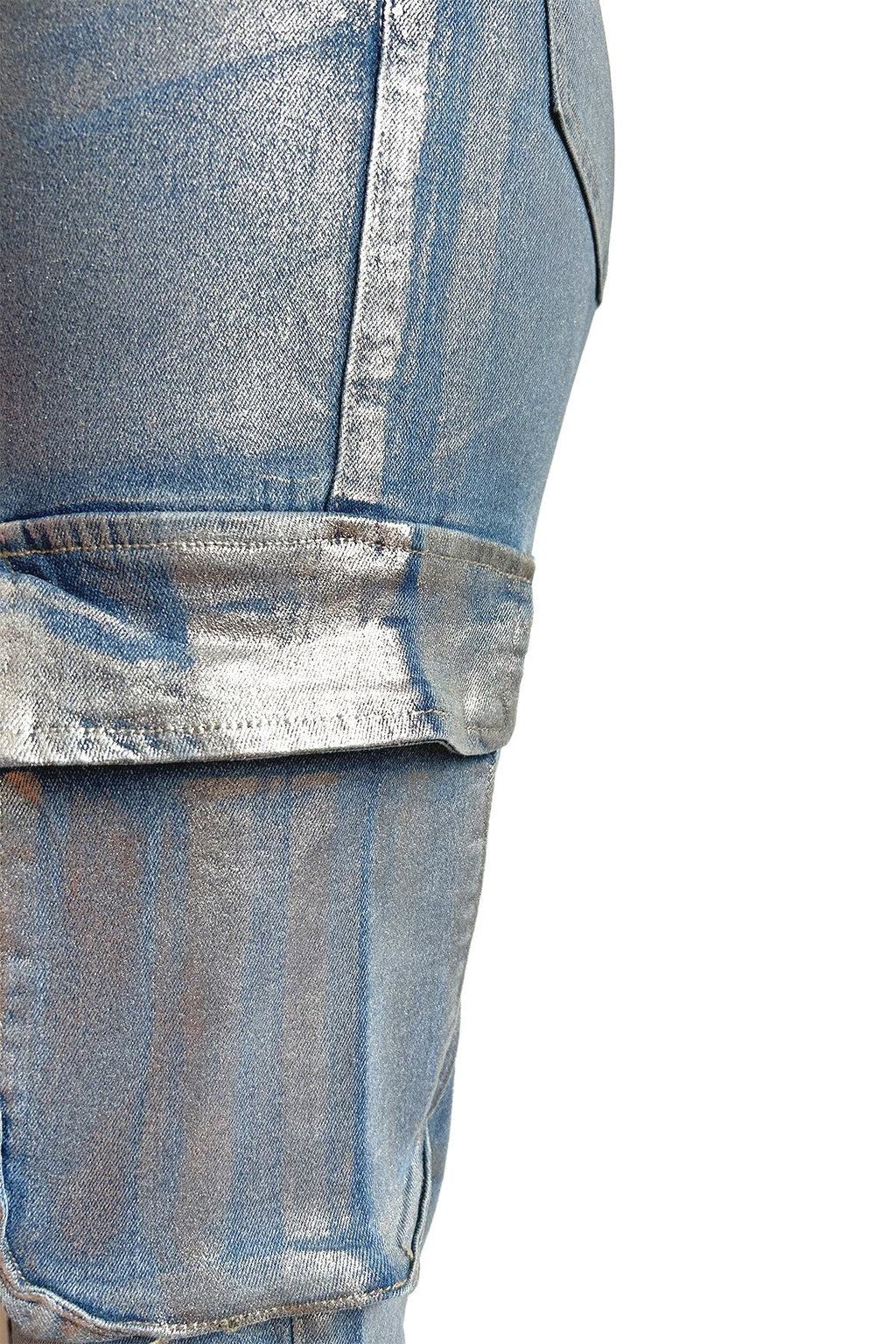 Hot Silver Elastic Cargo Jeans Lavish Daily