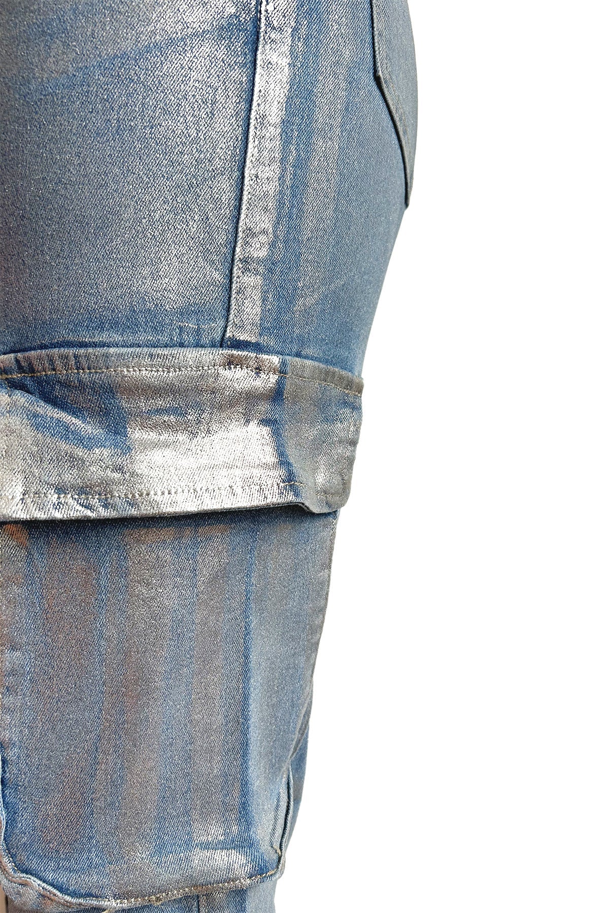 Hot Silver Elastic Cargo Jeans Lavish Daily