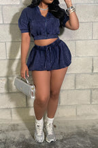 Zipper Crop Top and Lantern Skirt Set Lavish Daily