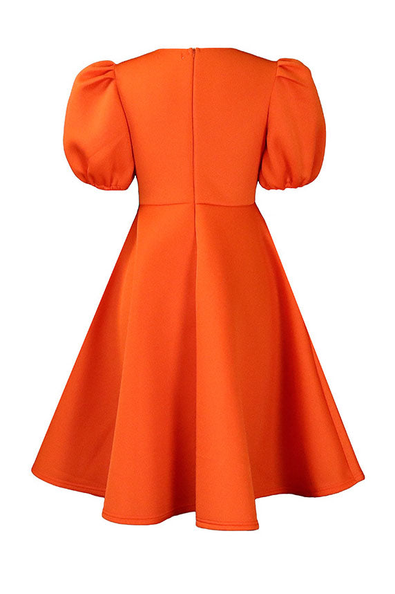 Round Neck Sleeve Slim Waist Swing A-Line Dress Lavish Daily