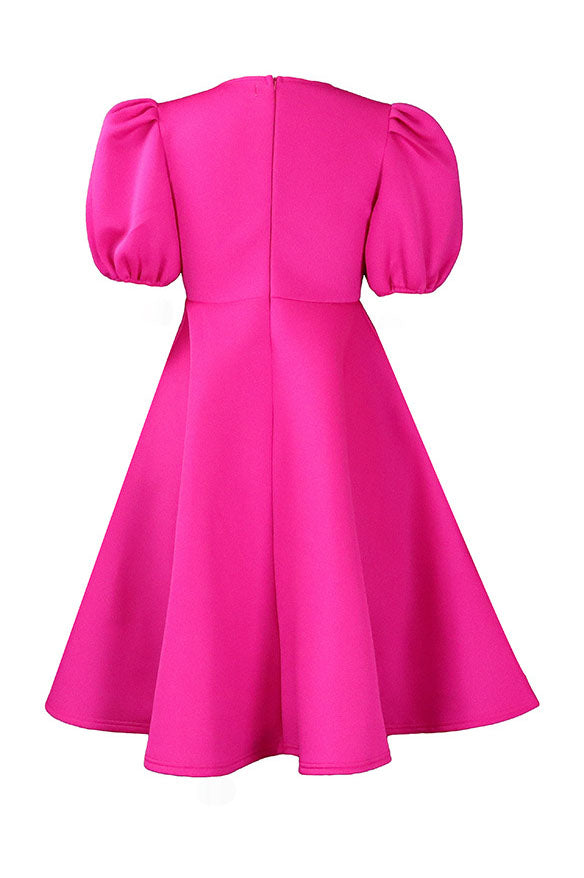 Round Neck Sleeve Slim Waist Swing A-Line Dress Lavish Daily