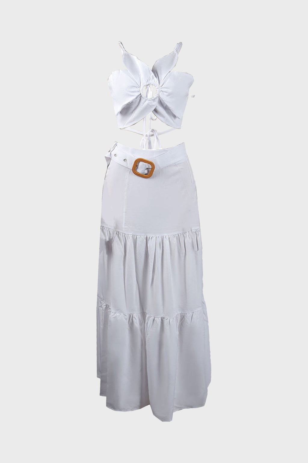 Tie-Up Tiered Maxi Skirt Set Lavish Daily