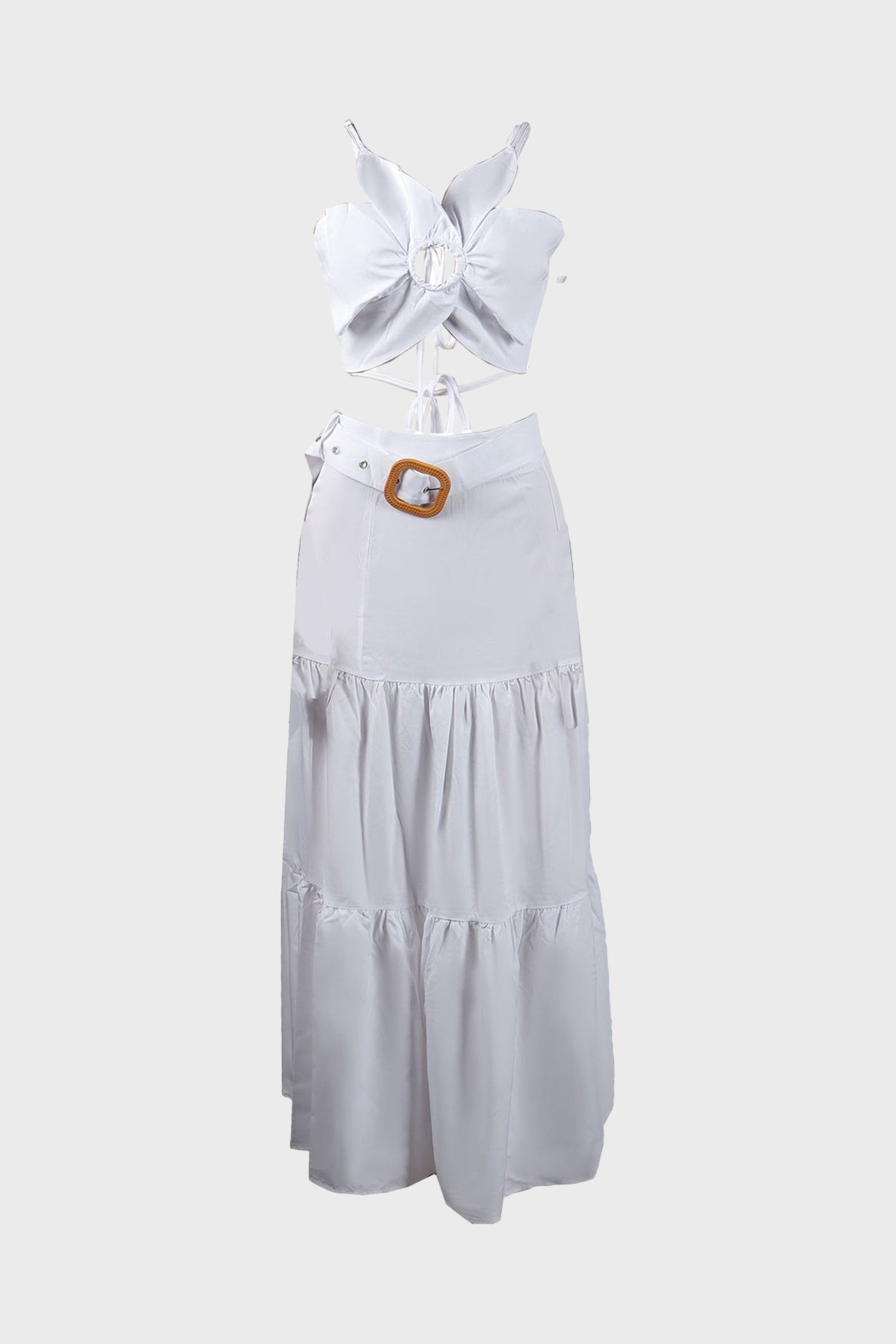 Tie-Up Tiered Maxi Skirt Set Lavish Daily