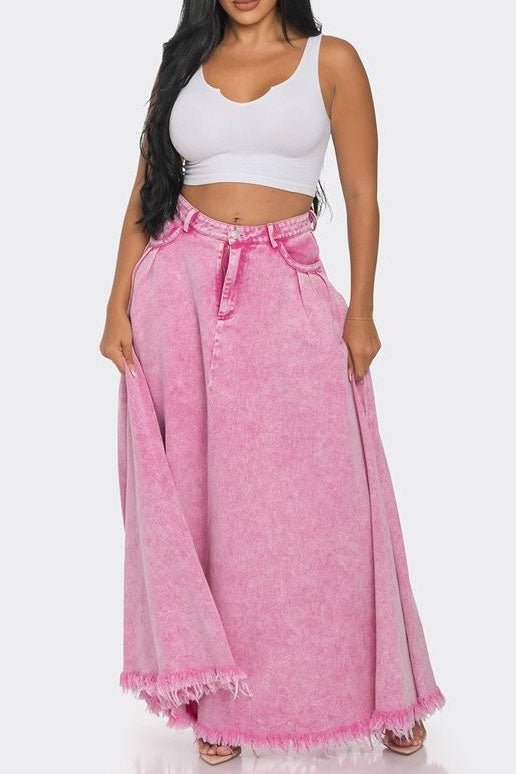 Long Washed Denim Skirt Lavish Daily