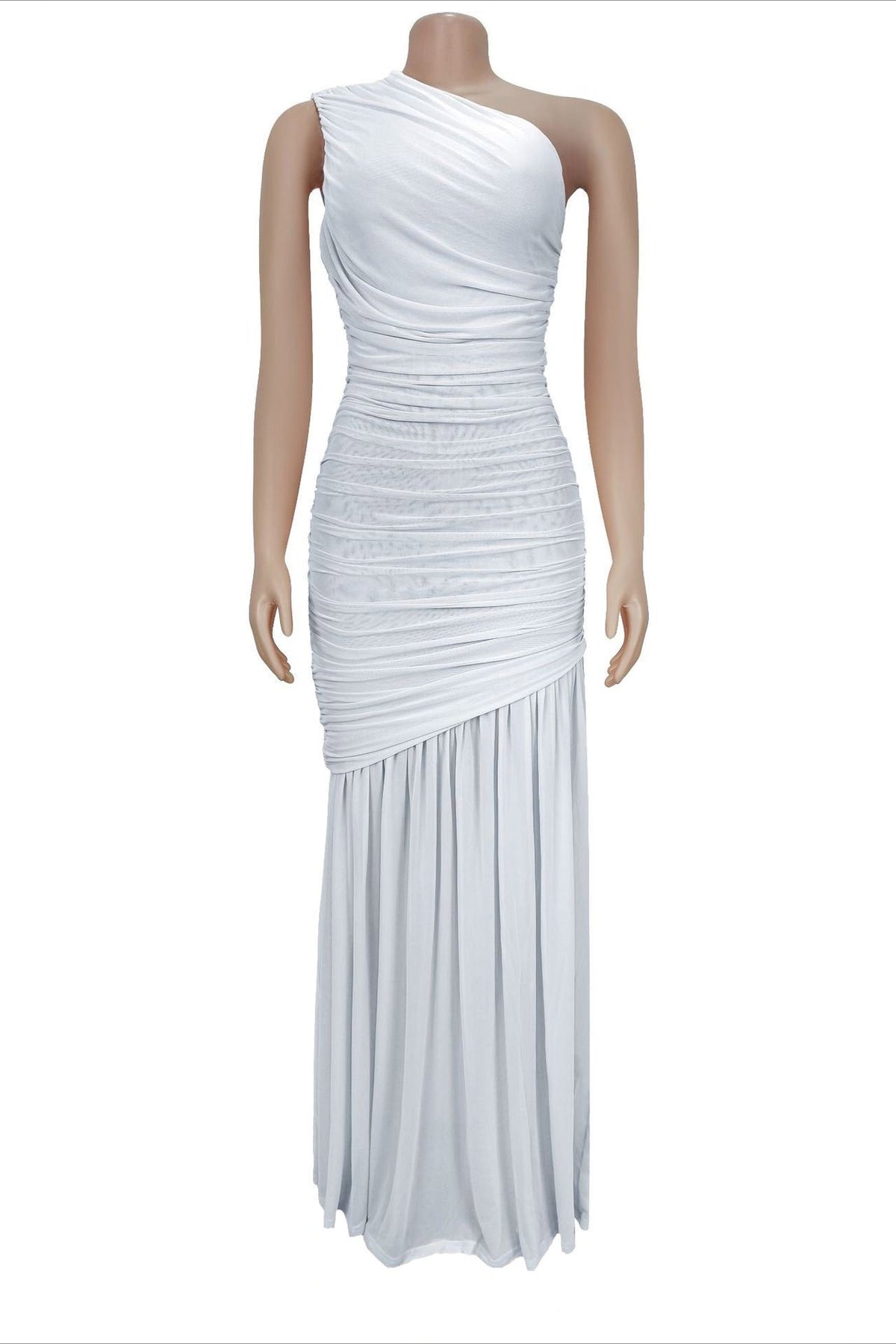 One-Shoulder Ruched Mesh Maxi Dress Lavish Daily