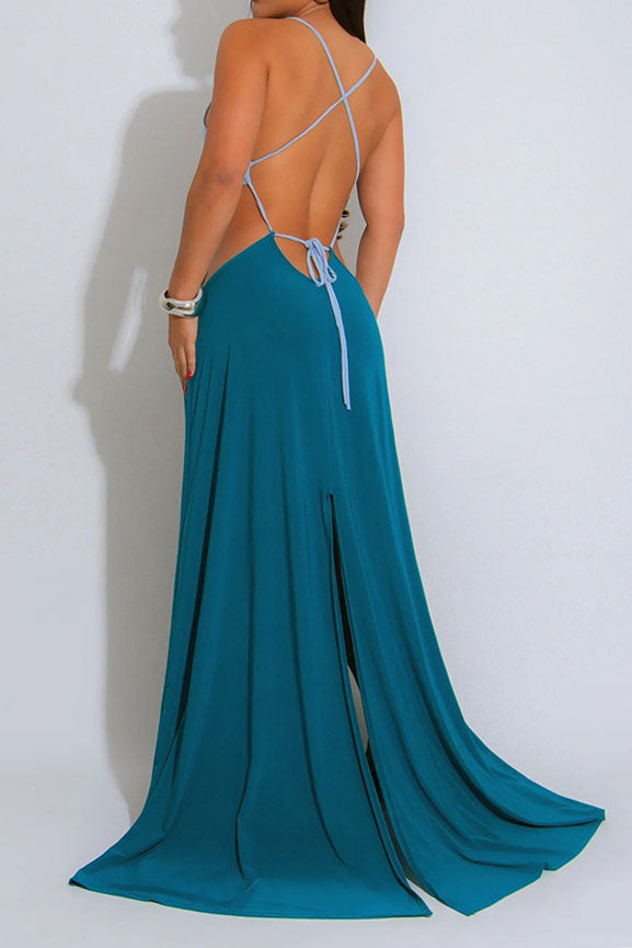 Sexy Tie-Back Open Back High Slit Dress Lavish Daily