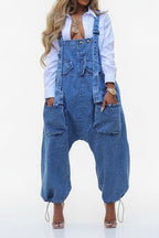 Denim Drawstring Wide Leg Overall Jumpsuit LavishDaily