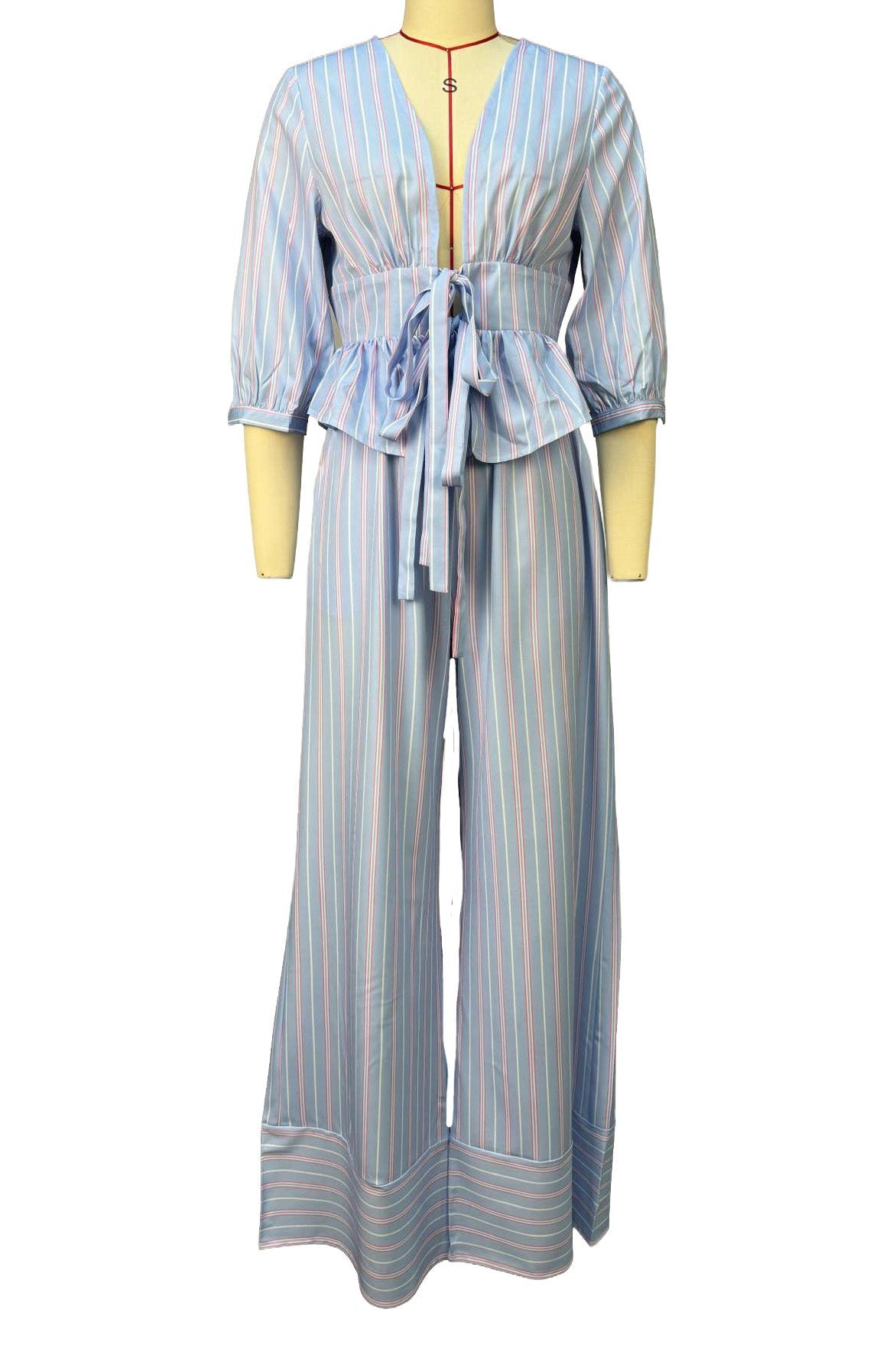 Striped Tie-Front Pant Set Lavish Daily