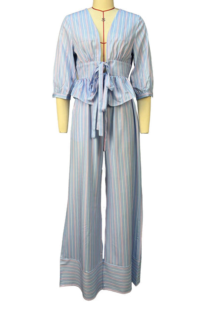 Striped Tie-Front Pant Set Lavish Daily
