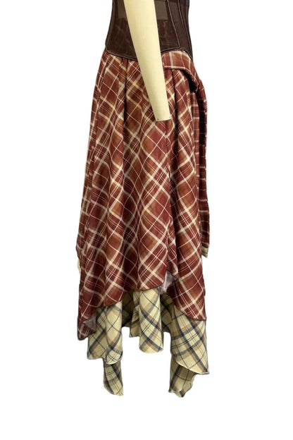 Plaid Tie-Front Asymmetrical Skirt Lavish Daily