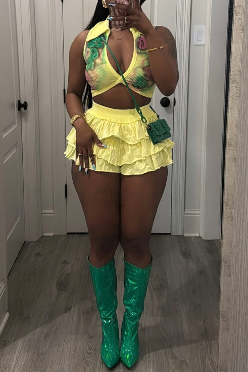 Stretch Ruffled Shorts 2pc Set Lavish Daily