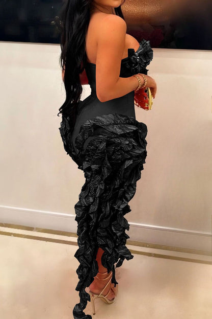 Strapless 3D Ruffle Asymmetrical Dress Lavish Daily