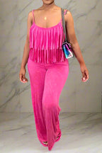 Solid Color Fringe Slim Jumpsuit Lavish Daily