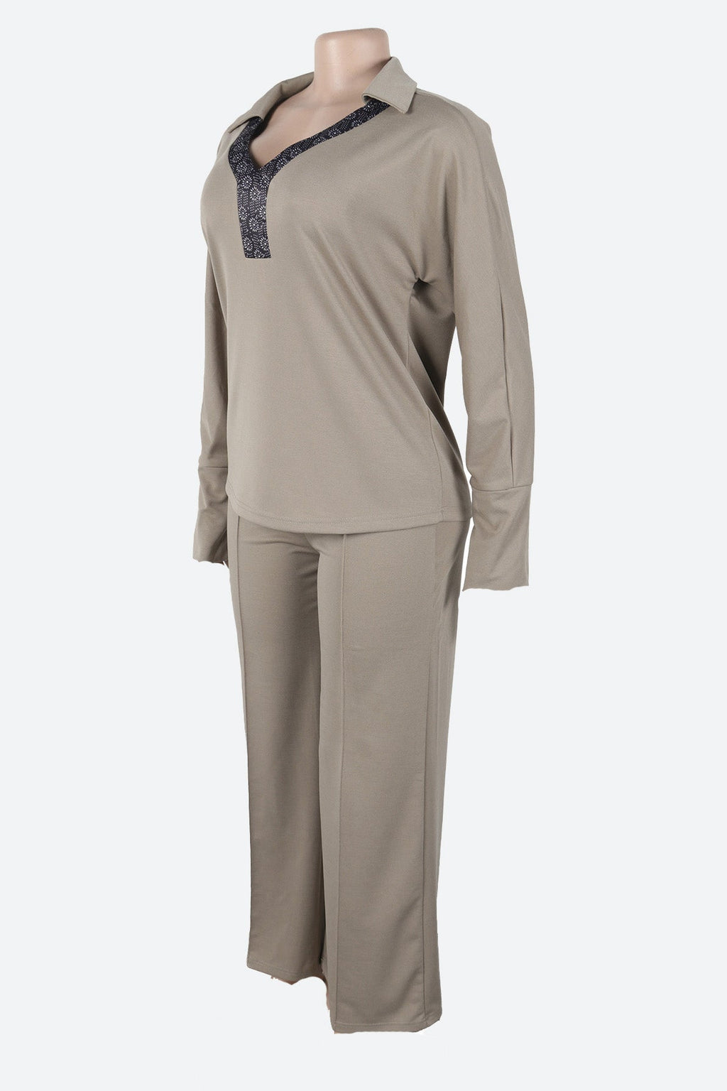 V-Neck Long Sleeve Stretch Fitted Two-Piece Set Lavish Daily