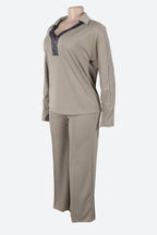 V-Neck Long Sleeve Stretch Fitted Two-Piece Set Lavish Daily