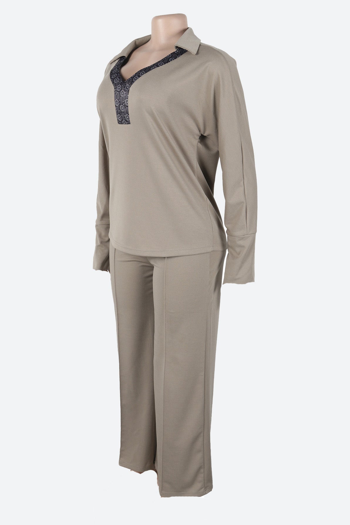 V-Neck Long Sleeve Stretch Fitted Two-Piece Set Lavish Daily