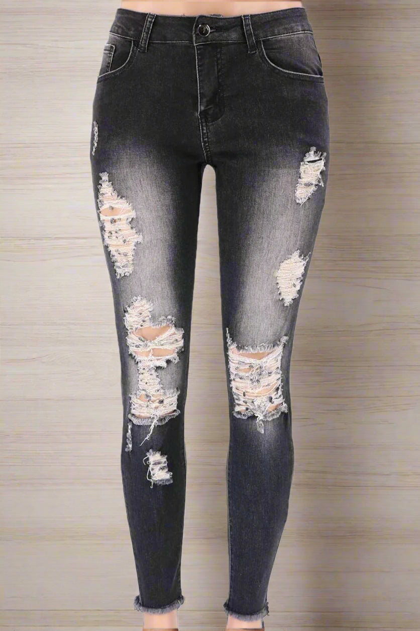 High Waist Stretch Ripped Jeans - Skinny Fit Lavish Daily