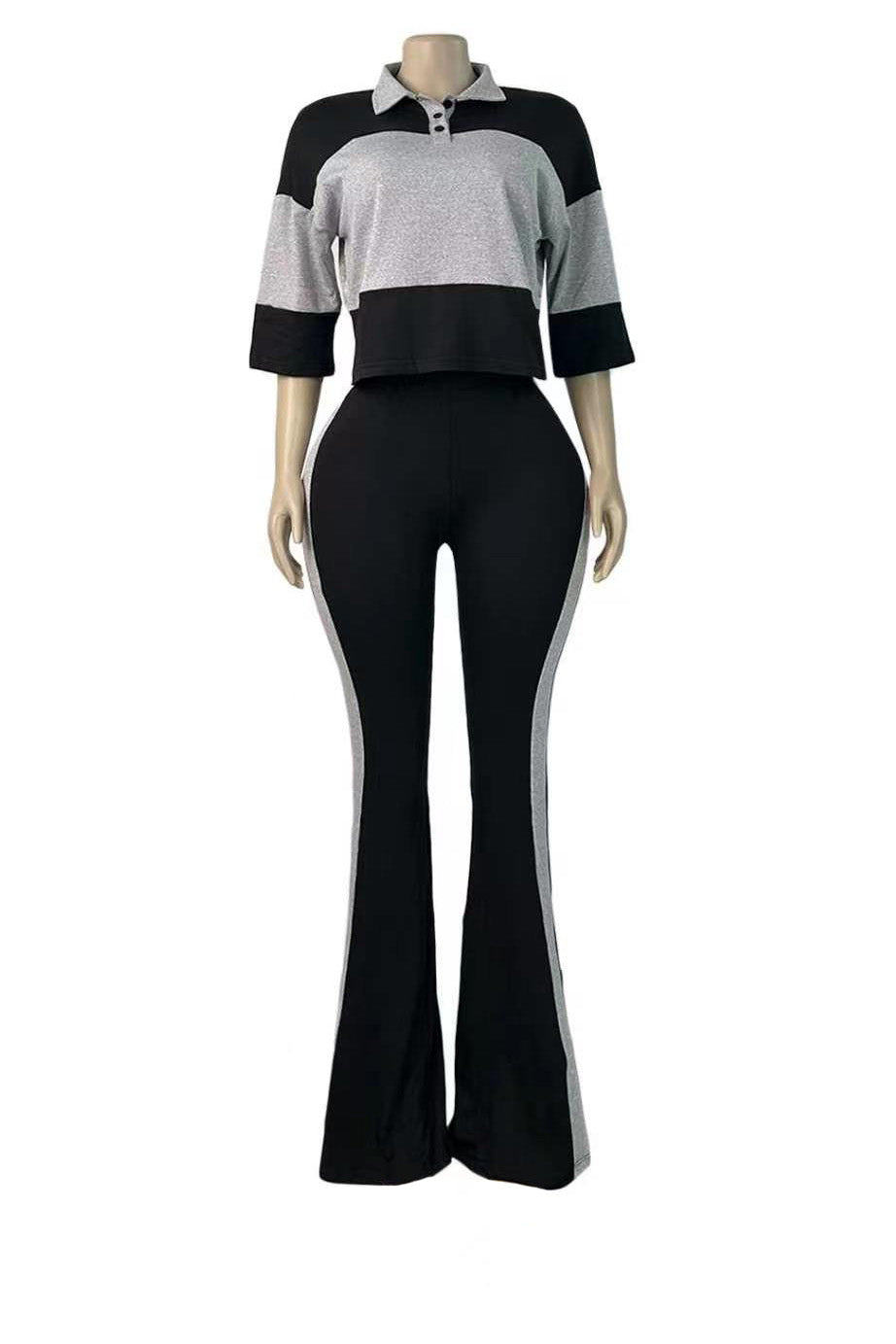 Collared Top & Flare Pants Two-Piece Set Lavish Daily
