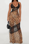 Leopard Print Lace Splice Maxi Dress Lavish Daily