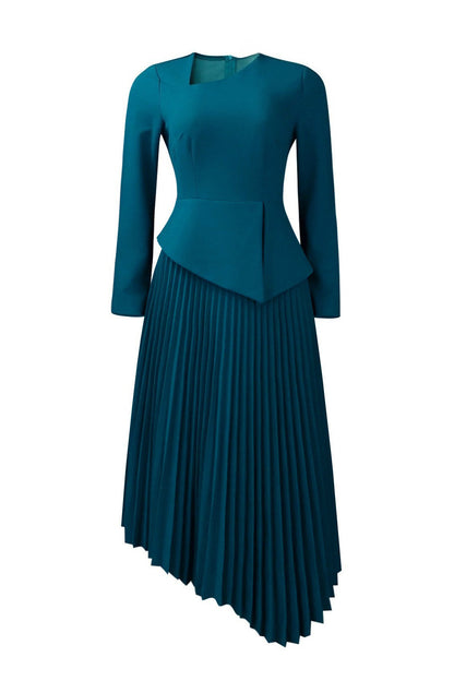 Asymmetric Hem Pleated Midi Dress Lavish Daily