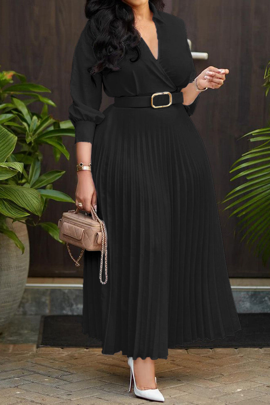 Long Sleeve High-Waist Pleated Midi Dress Lavish Daily