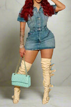 Short Sleeve Denim Mini Dress Lavish Daily