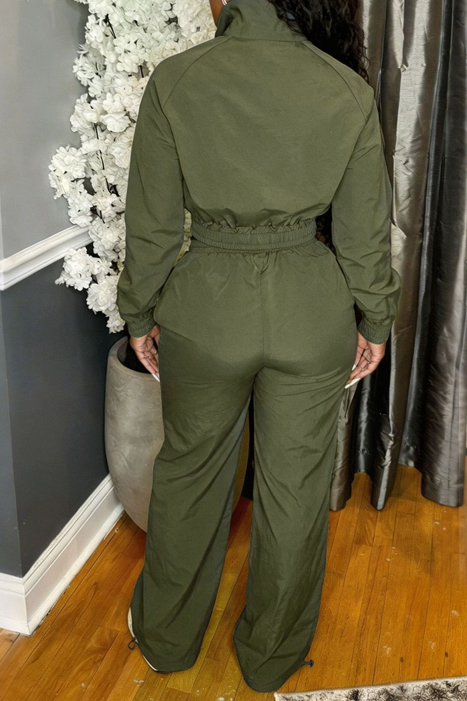 Zip-Front Piped Top & Wide-Leg Pants Set Lavish Daily