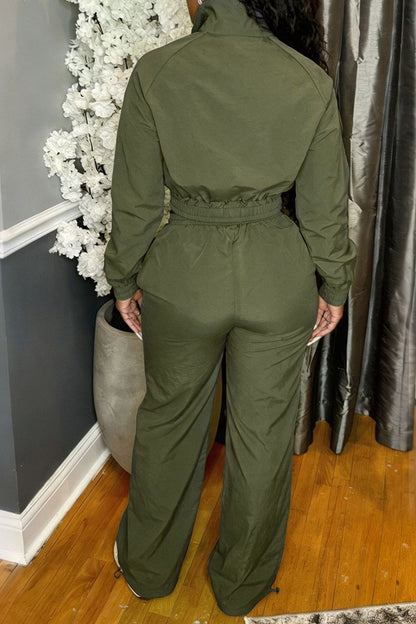 Zip-Front Piped Top & Wide-Leg Pants Set Lavish Daily