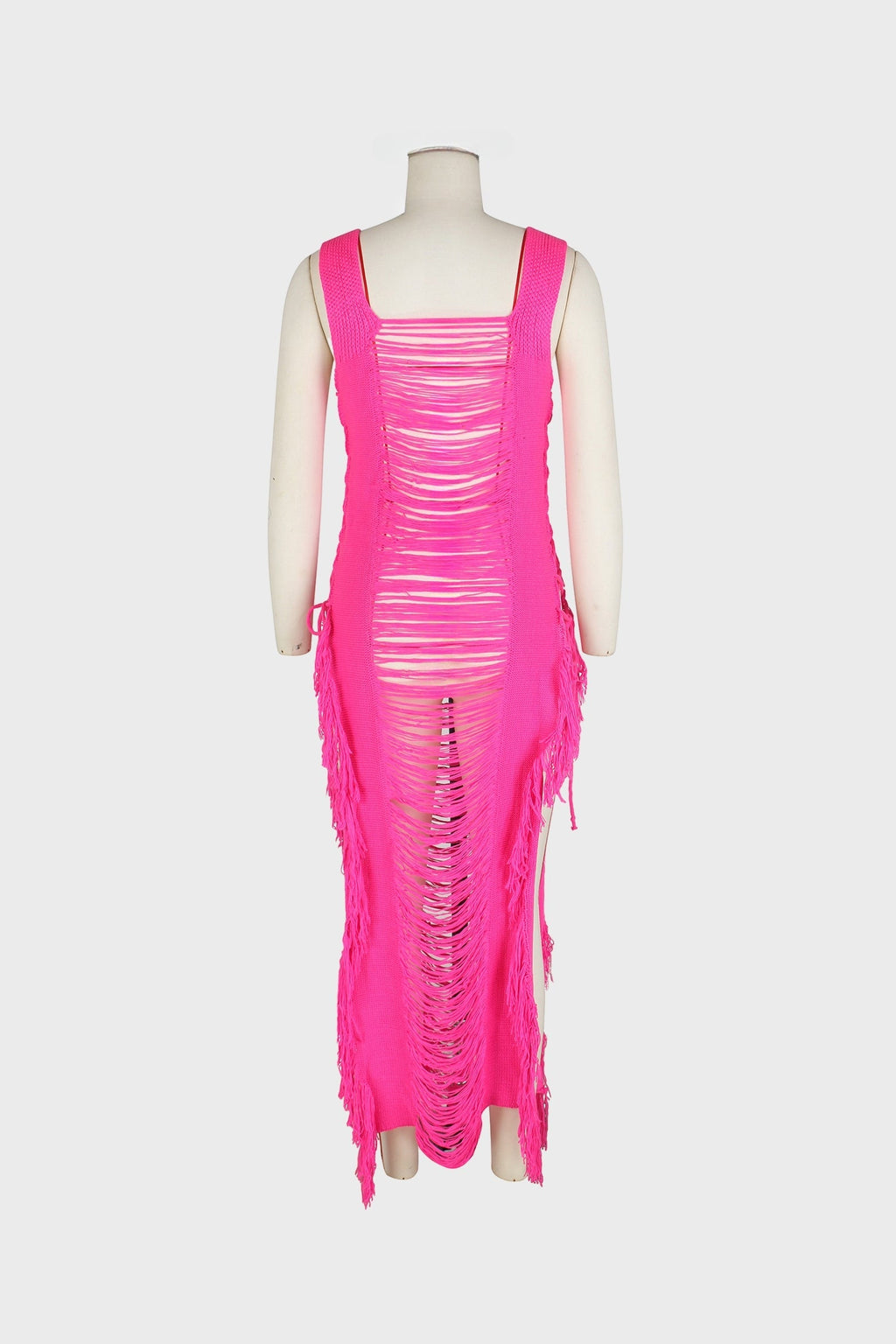 Fringe Ripped Sleeveless Beach Sweater Dress Lavish Daily