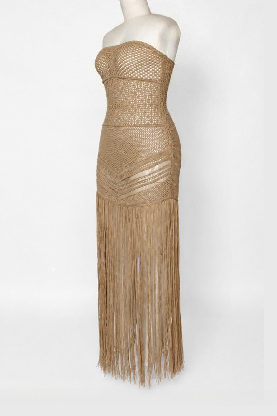 Strapless Crochet Fringe Maxi Dress Lavish Daily